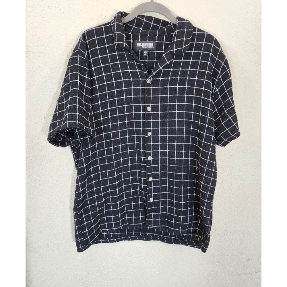 San Francisco Work Shirt Mens XL Black White Windowpane Short Sleeve Button Up